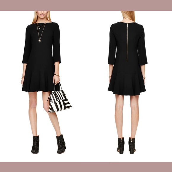 NWT $348 kate spade new york [ 2 ] Flounce Crepe‎ Mini Dress in Black - Picture 1 of 13